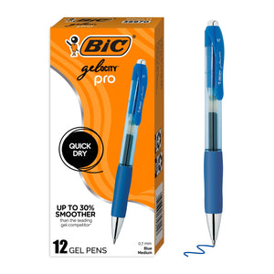 BIC Gelocity Pro Blue Gel Pens, Medium Point (0.7 Mm), Blue Ink, 12-Count