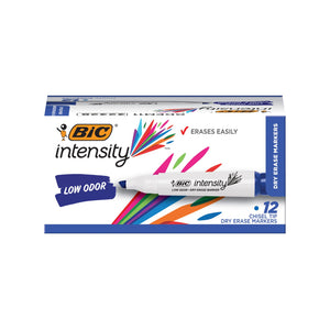 BIC Intensity Low Odor Dry Erase Marker, 12 Pack, Chisel Tip, Blue, Non-Toxic