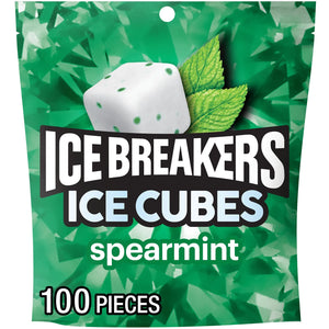 Ice Breakers Ice Cubes Spearmint Sugar Free Chewing Gum, Pouch 8.11 Oz, 100 Pieces