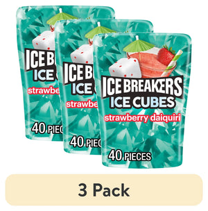 (3 Pack) Ice Breakers Ice Cubes Strawberry Daiquiri Flavored Sugar Free Chewing Gum, Bottle 3.24 Oz, 40 Pieces
