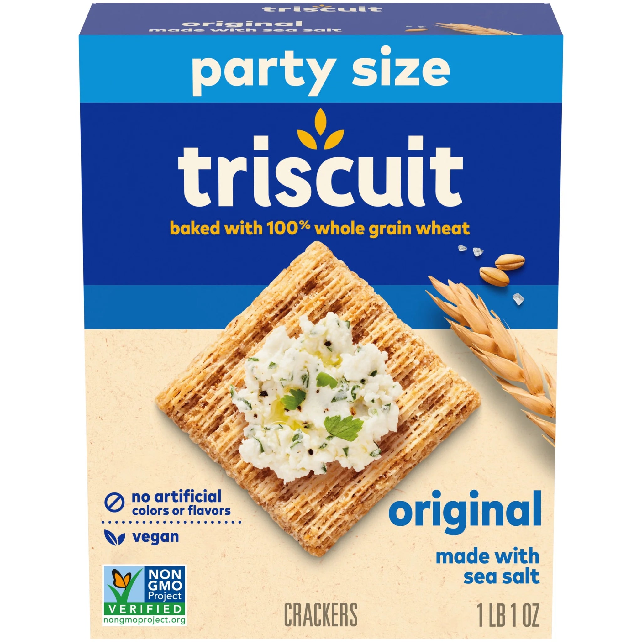 Triscuit 17 Oz Original Whole Grain Wheat Crackers, Vegan Crackers, Healthy Snacks, Party Size, 17 Oz