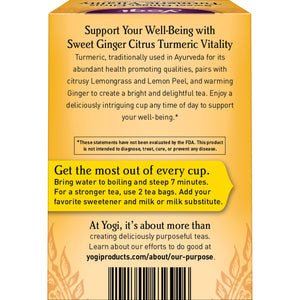 Yogi Tea Sweet Ginger Citrus Turmeric Vitality, Herbal Tea Bags, 16 Count