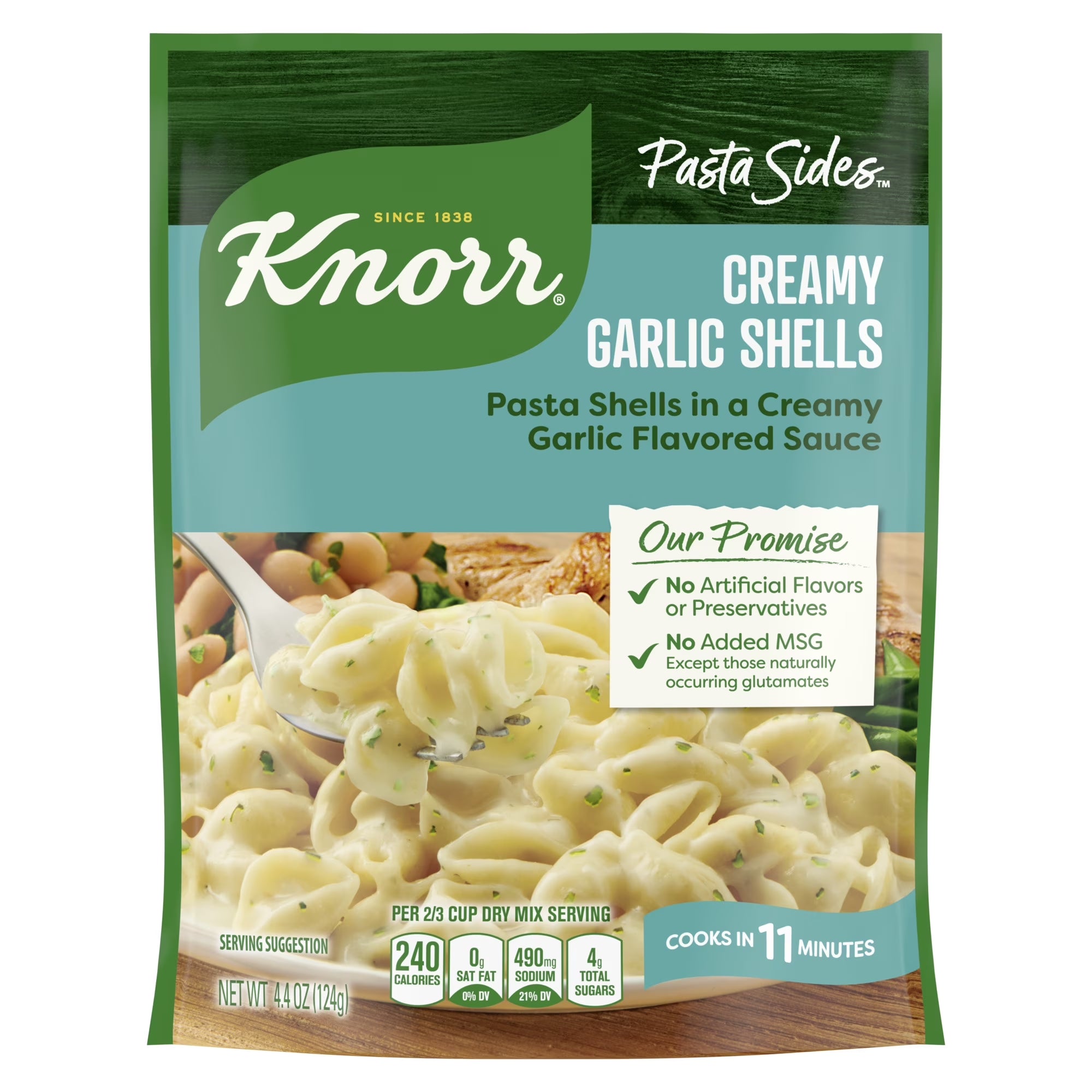 Knorr No Artificial Flavors Creamy Garlic Spiral Pasta Cooks in 8 Minutes , 4.4 Oz Regular Pouch