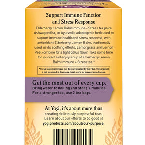 Yogi Tea Elderberry Lemon Balm Immune plus Stress, Herbal Tea Bags, 16 Count