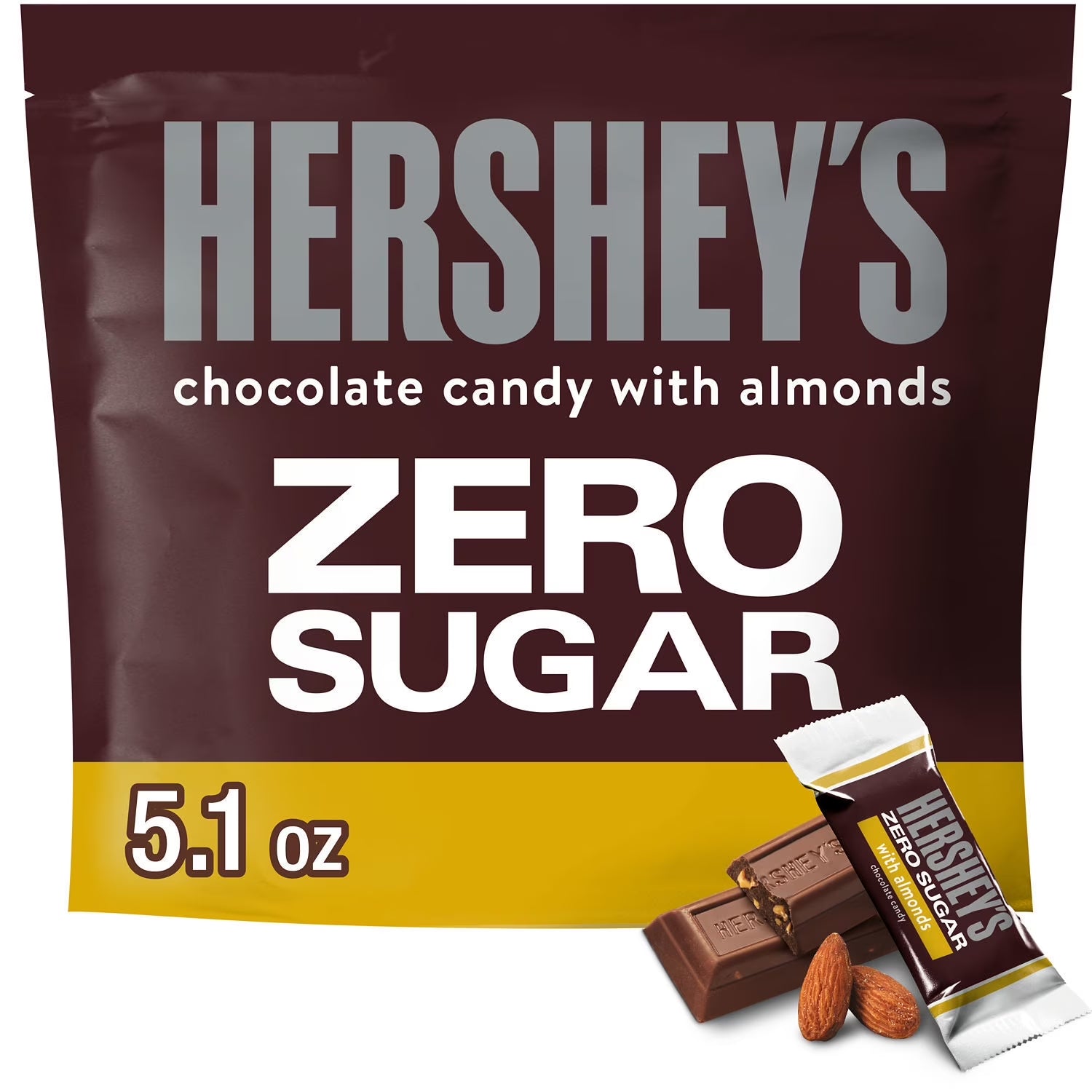 Hershey'S Zero Sugar Chocolate with Almonds Candy, Bag 5.1 Oz