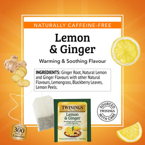 Twinings Lemon & Ginger Herbal Tea Bags, Caffeine Free, 50 Count Box