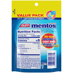 Mentos Pure  Mint Sugar Free Gum Extra Value Pack, 120 Count Bag