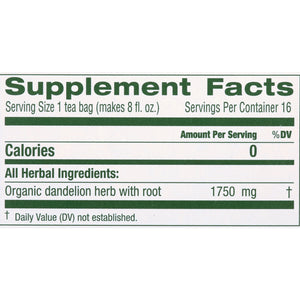 Traditional Medicinals Organic Dandelion Leaf & Root Herbal Supplement, 16 Count, .99 Oz