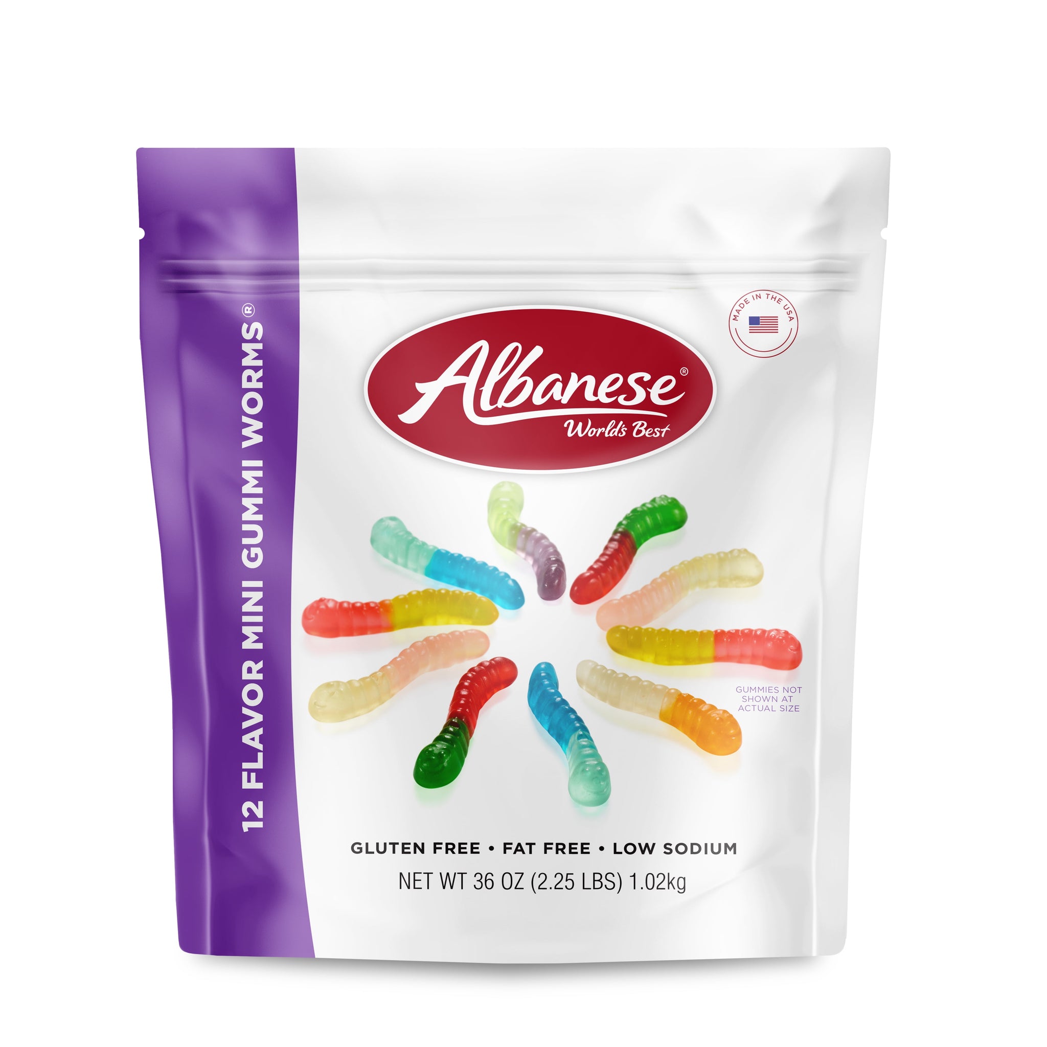 Albanese 12 Flavor Mini Gummi Worms, 36Oz Resealable Bag, Family Size