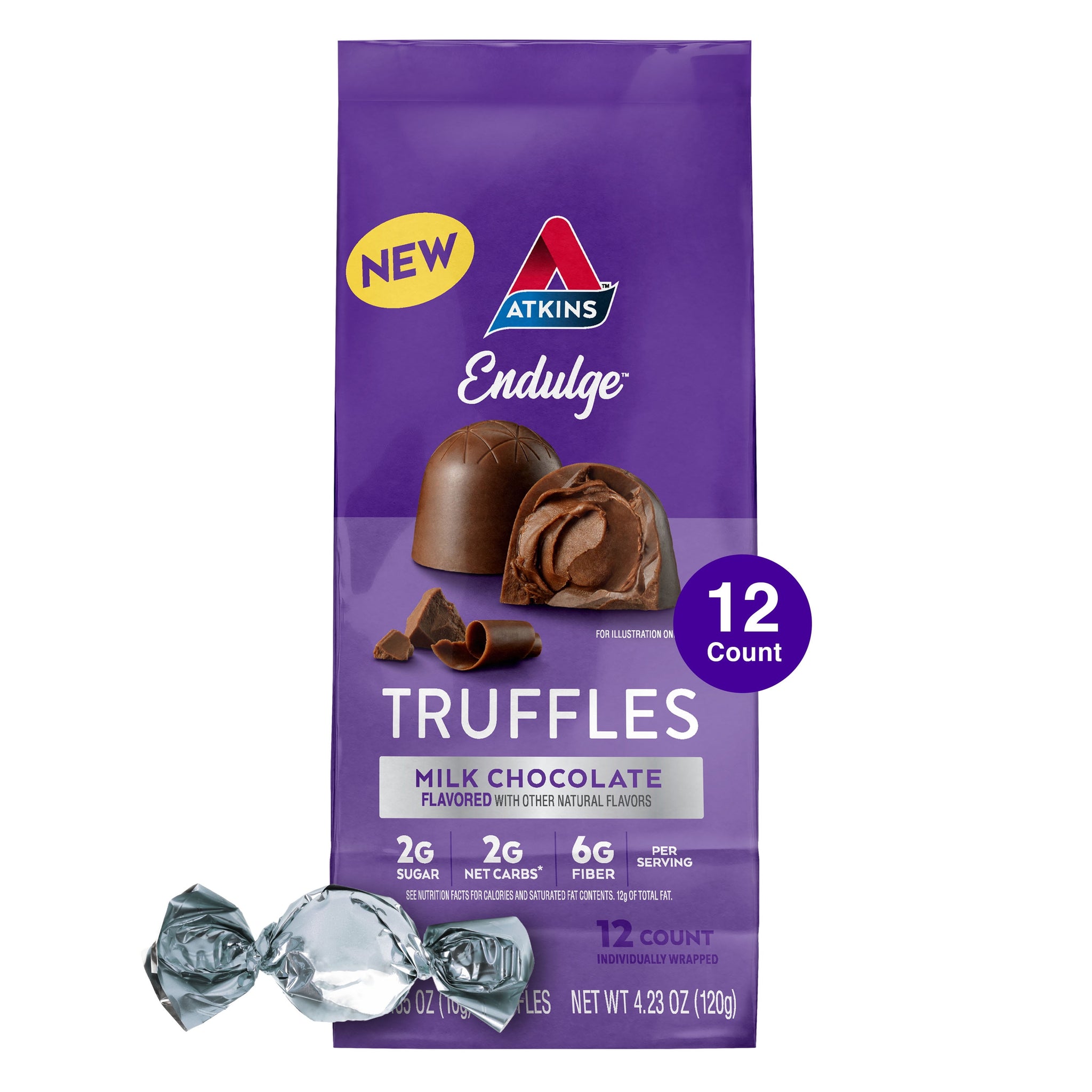 Atkins Endulge Milk Chocolate Truffles, Low Sugar, Low Carb, Keto-Friendly, 12 Count