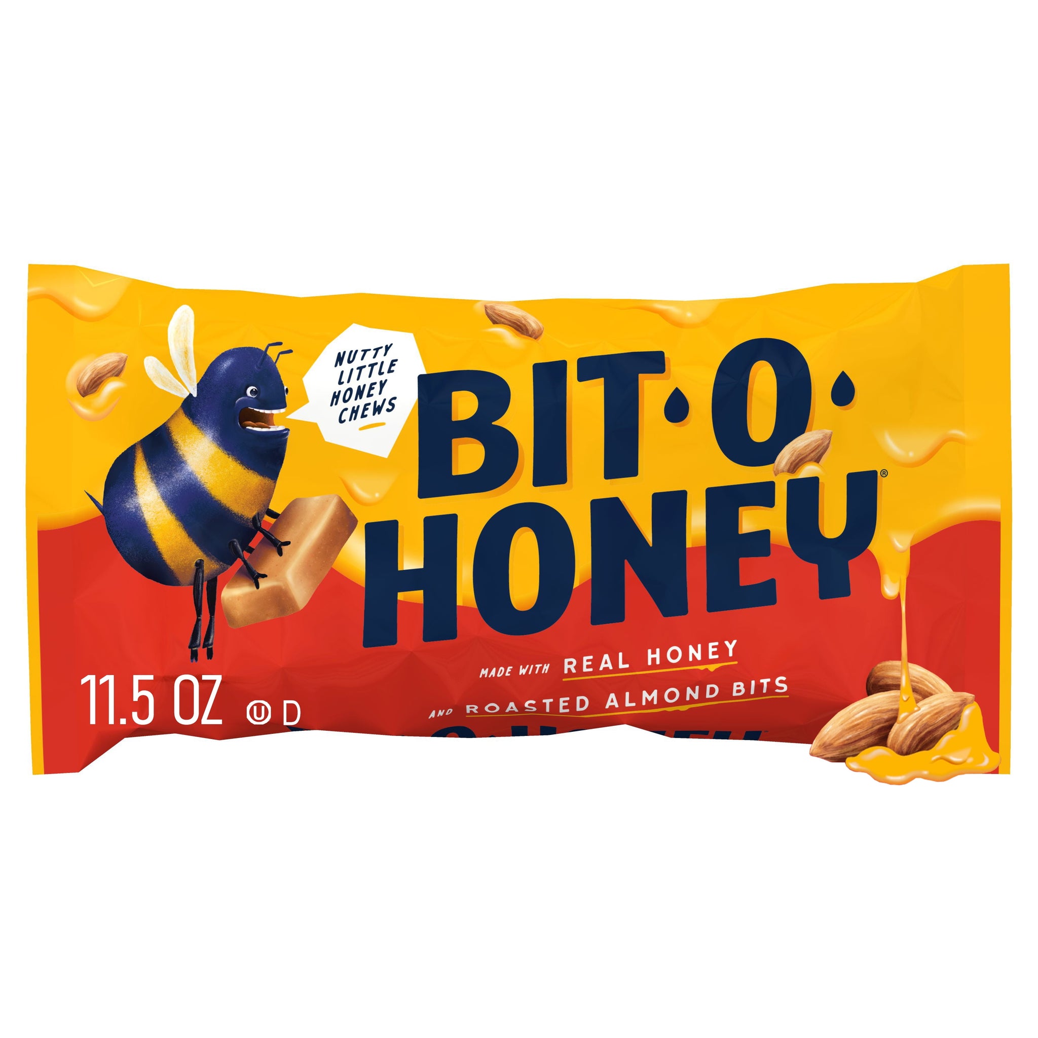 Bit-O-Honey Honey and Almond Taffy Candy 11.5 Oz. Lay down Bag