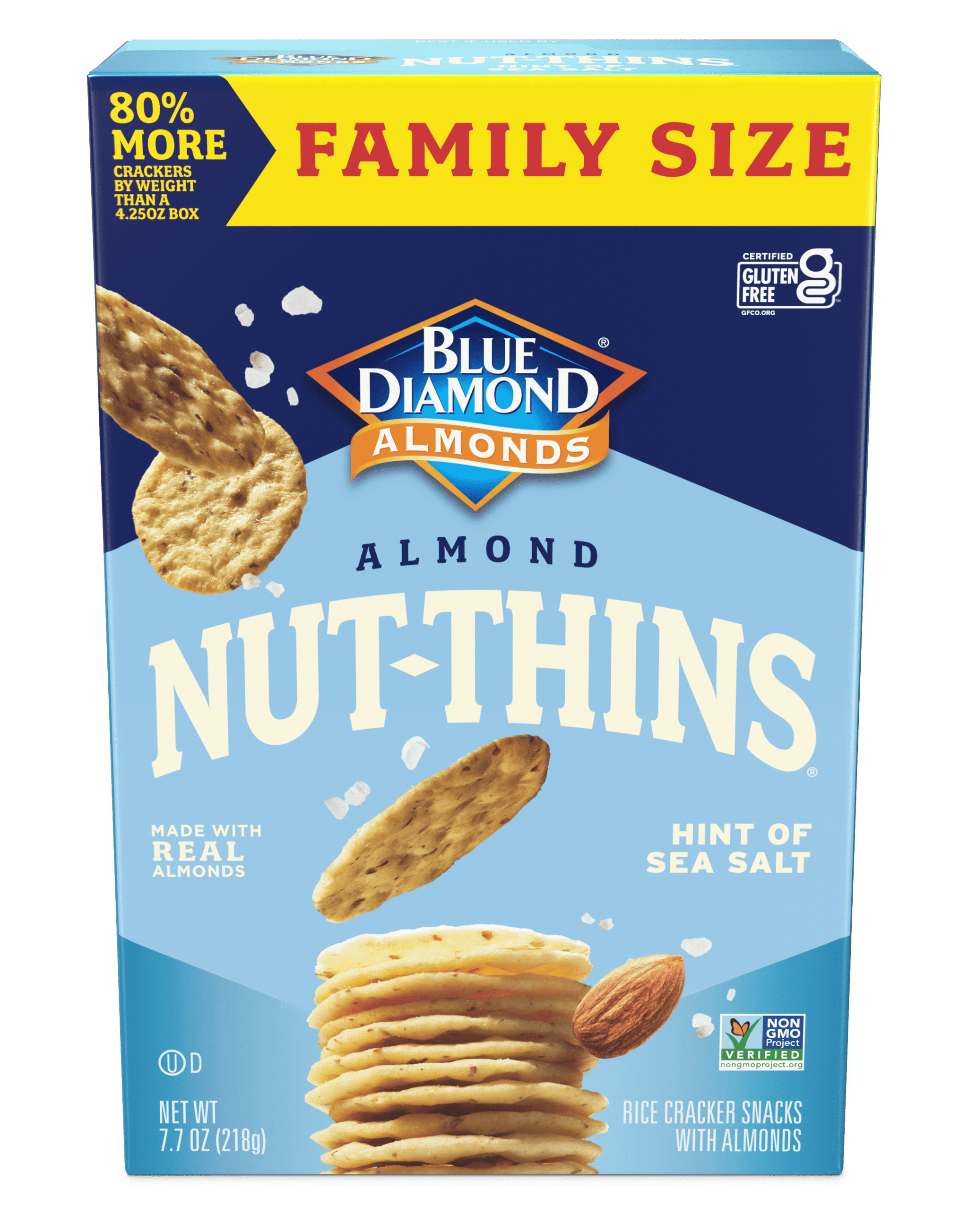 Blue Diamond 7.7 Oz,GF Almond Nut-Thins Crunchy Rice Crackers, Baked, 7.7 Oz, Shelf Stable, Gluten Free, Cardboard Box