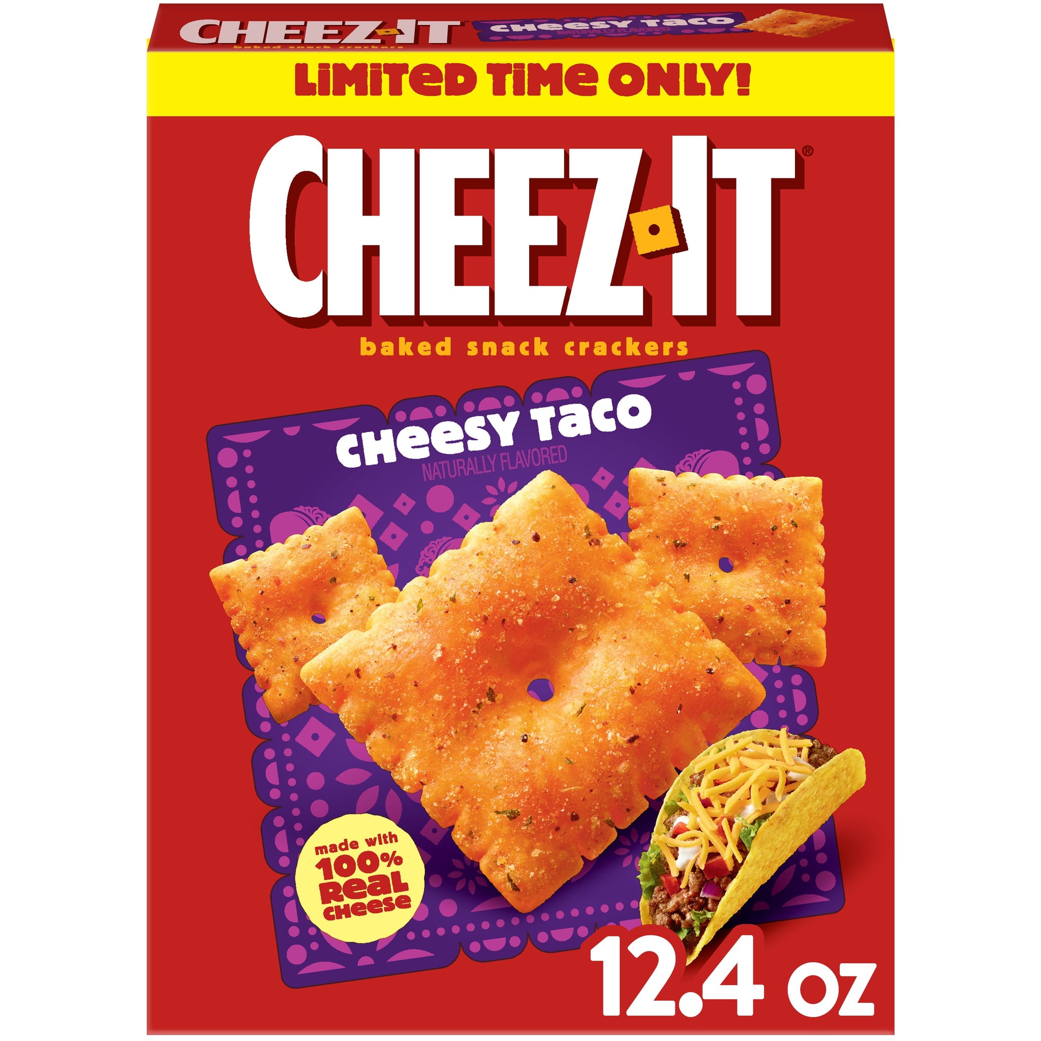 Cheez-It 12.4 Oz Cheesy Taco Baked Snack Crackers, Lunch Snacks, 12.4 Oz