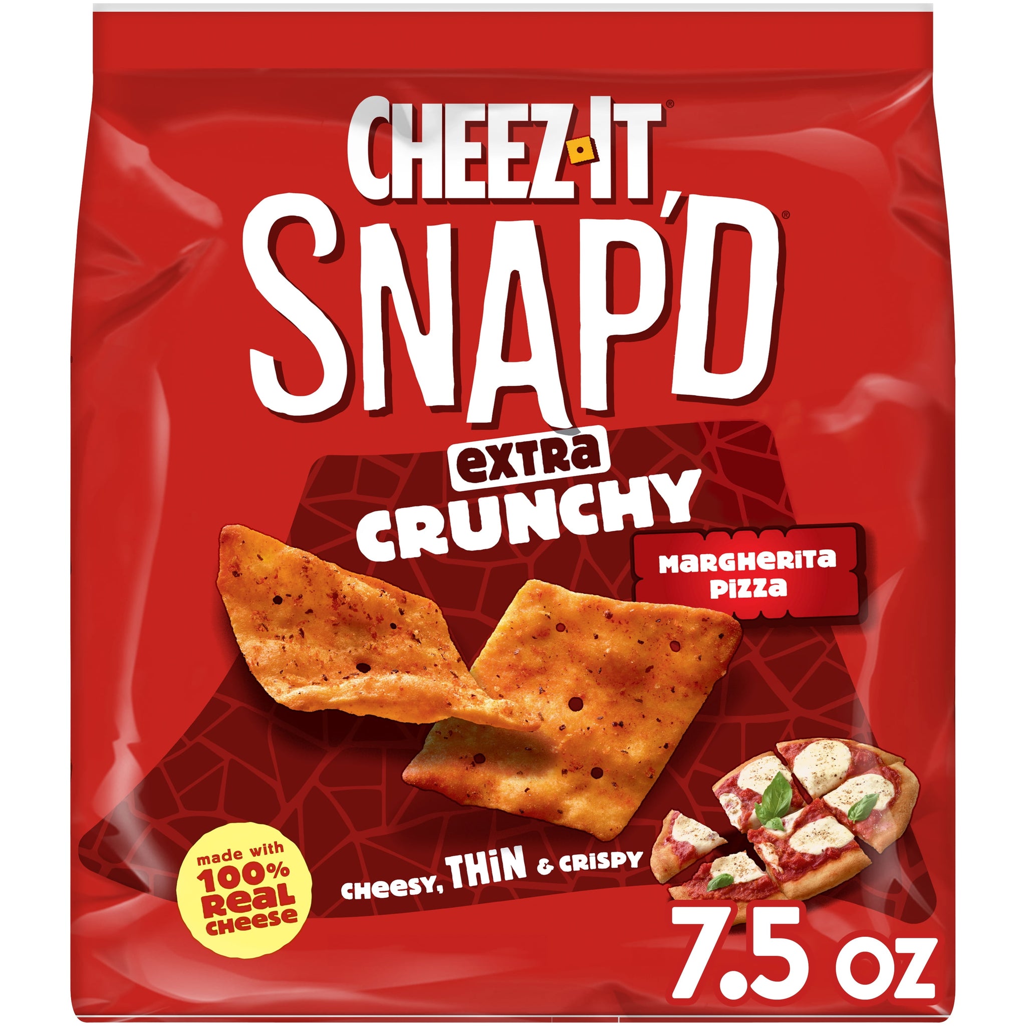 Cheez-It 7.5 Oz Snap'D Extra Crunchy Margherita Pizza Cheesy Baked Snacks, Thin Crisps, 7.5 Oz