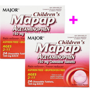 Major Children'S Mapap Bubblegum Chewable Tabs 160 Mg 24 Tabs (Pack of 2)