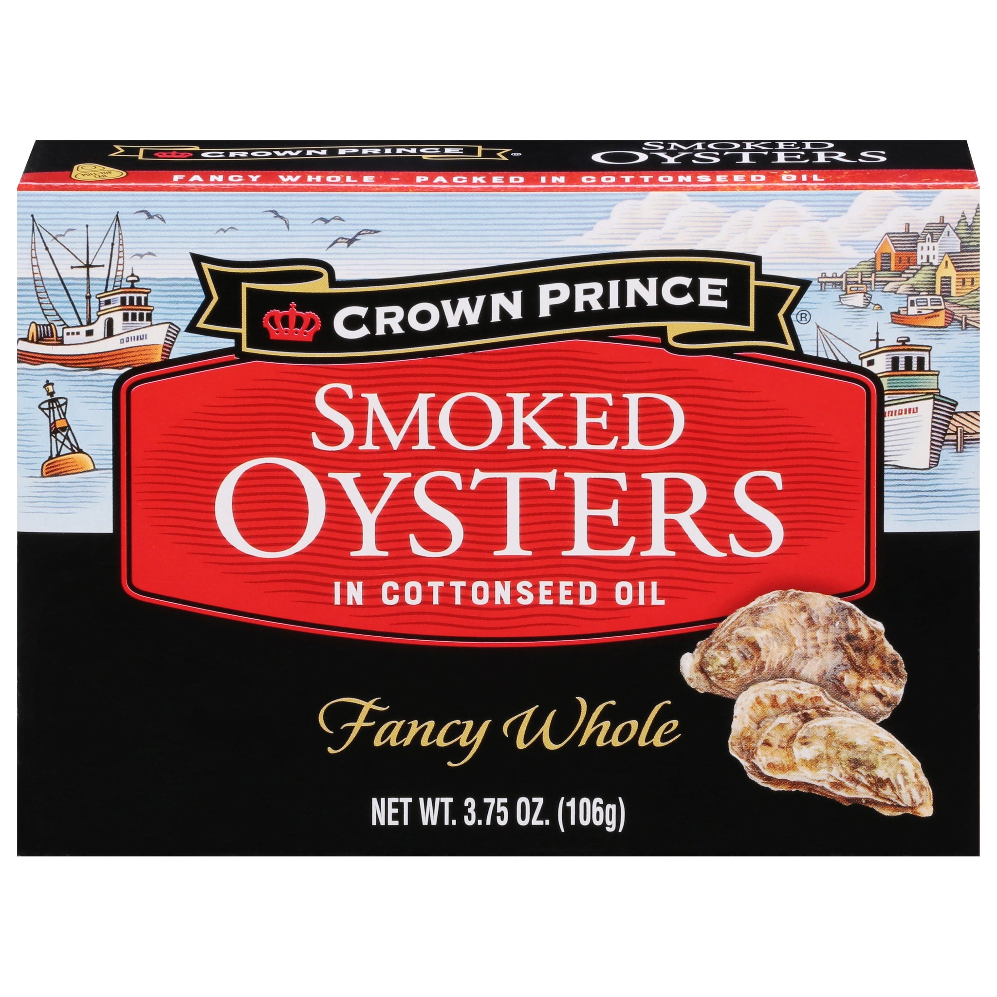Crown Prince Fancy Whole Smoked Oysters in Cottonseed Oil, 3.75 Oz Can