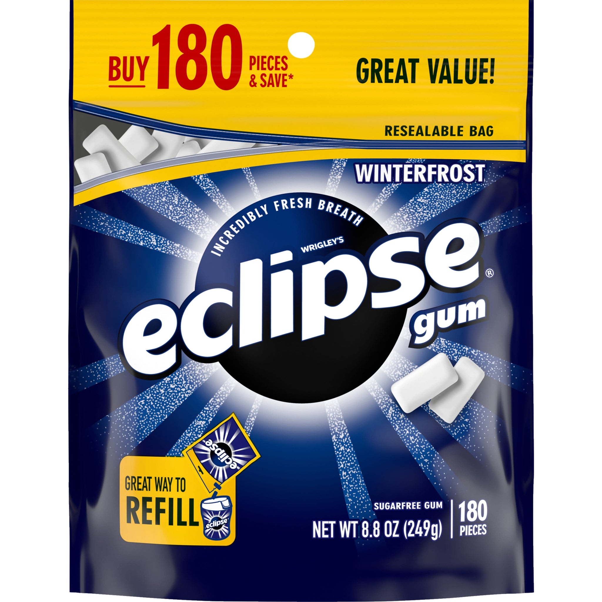 Eclipse Winterfrost Sugar Free Chewing Gum, Value Pack - 180 Ct Bag