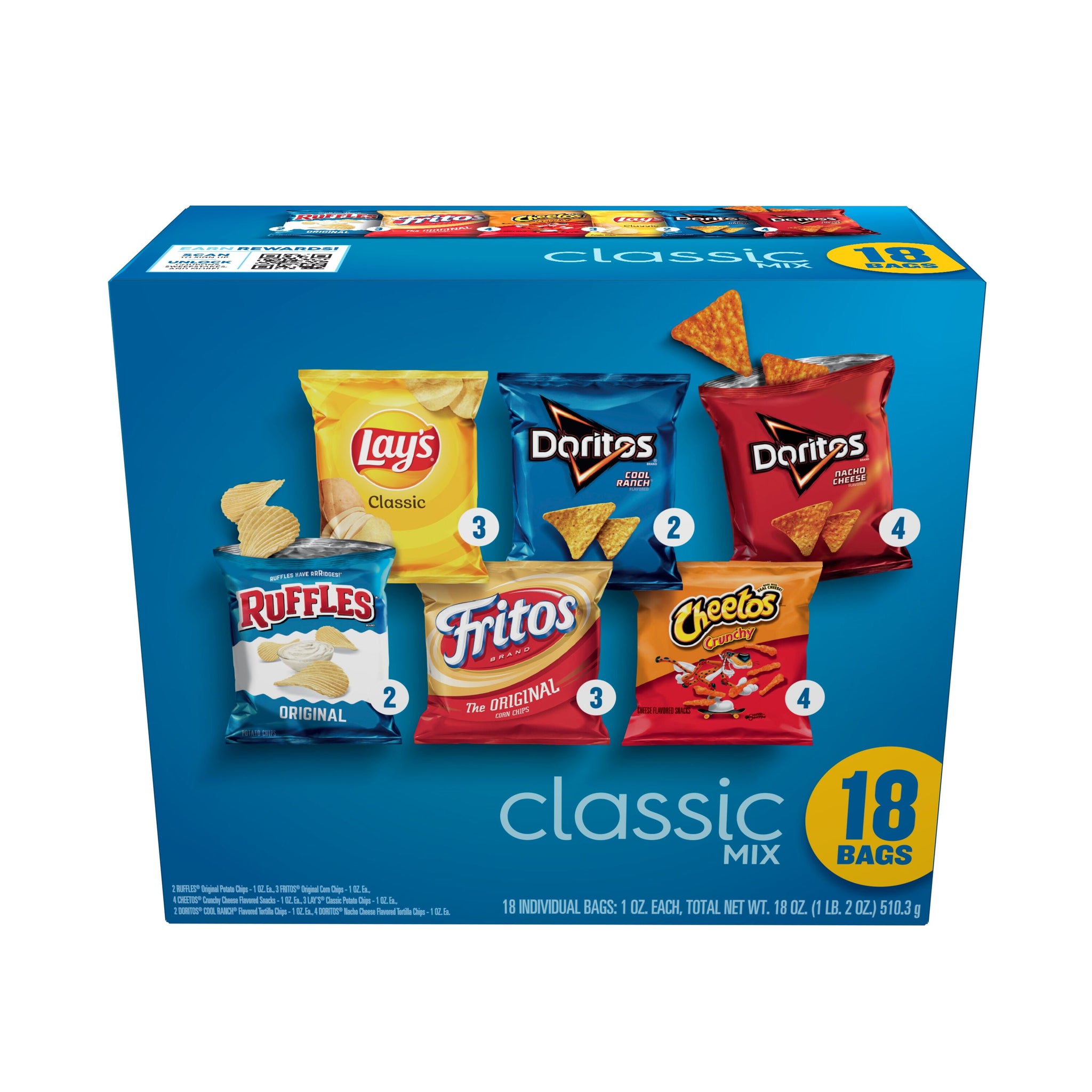 Frito Lay 1 Oz,18CT Classic Mix Chips Variety Pack, 1 Oz, 18 Count