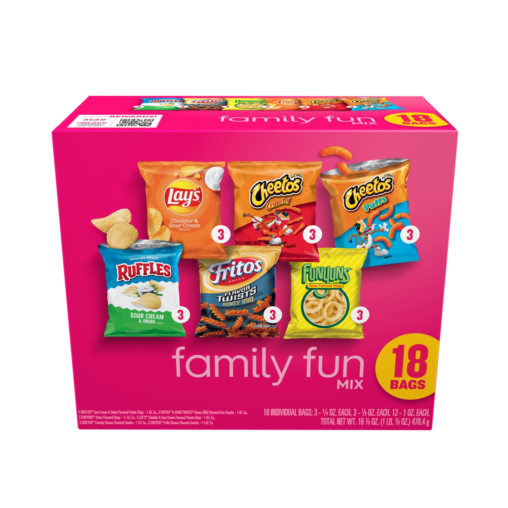 Frito-18CT Lay Family Fun Mix Variety Pack Snack Chips, 18 Count Multipack
