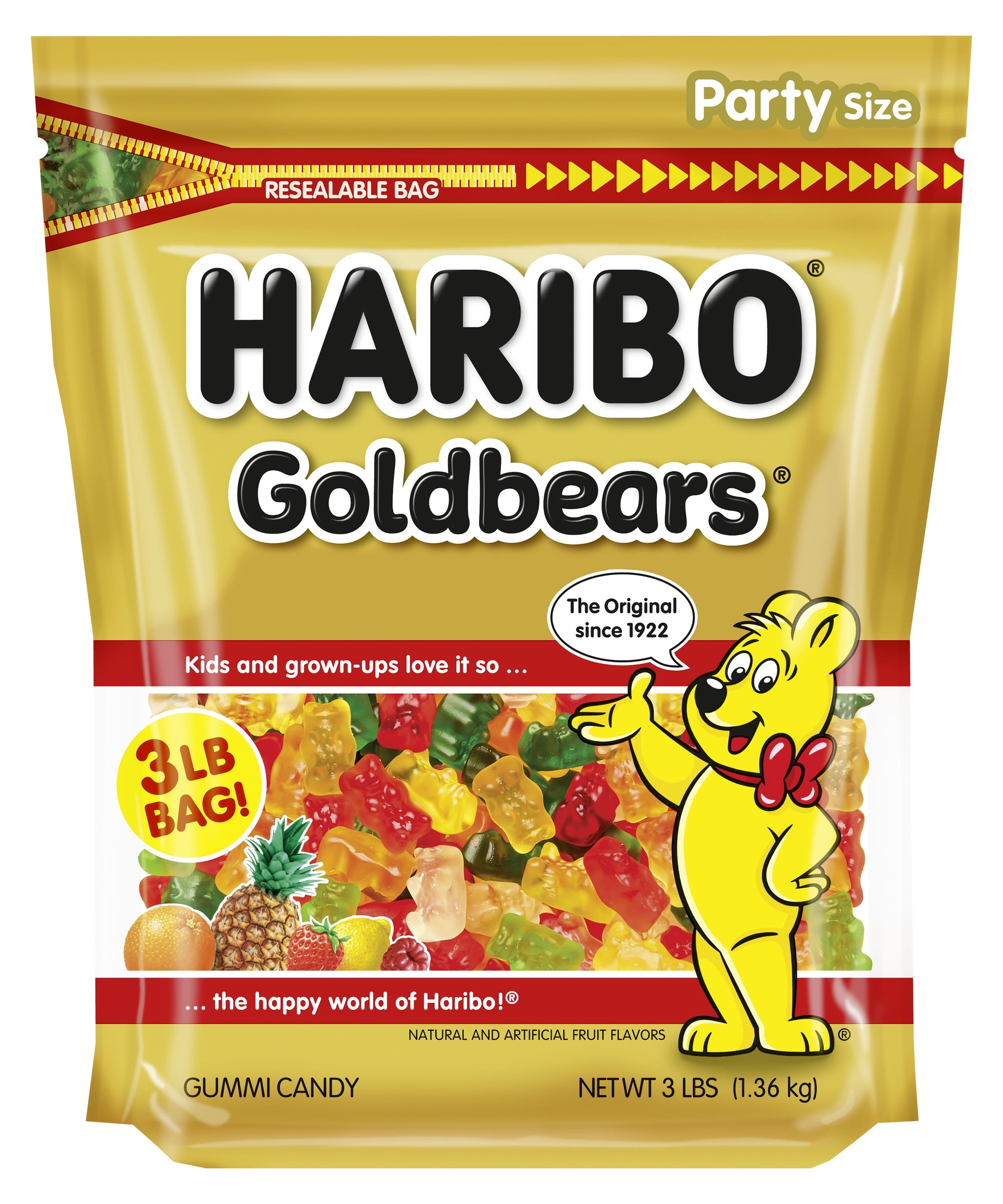HARIBO Goldbears Gummy Bears Original Assorted Fruit Flavor Candy Gummies, 3Lb, Bulk Party Size Bag