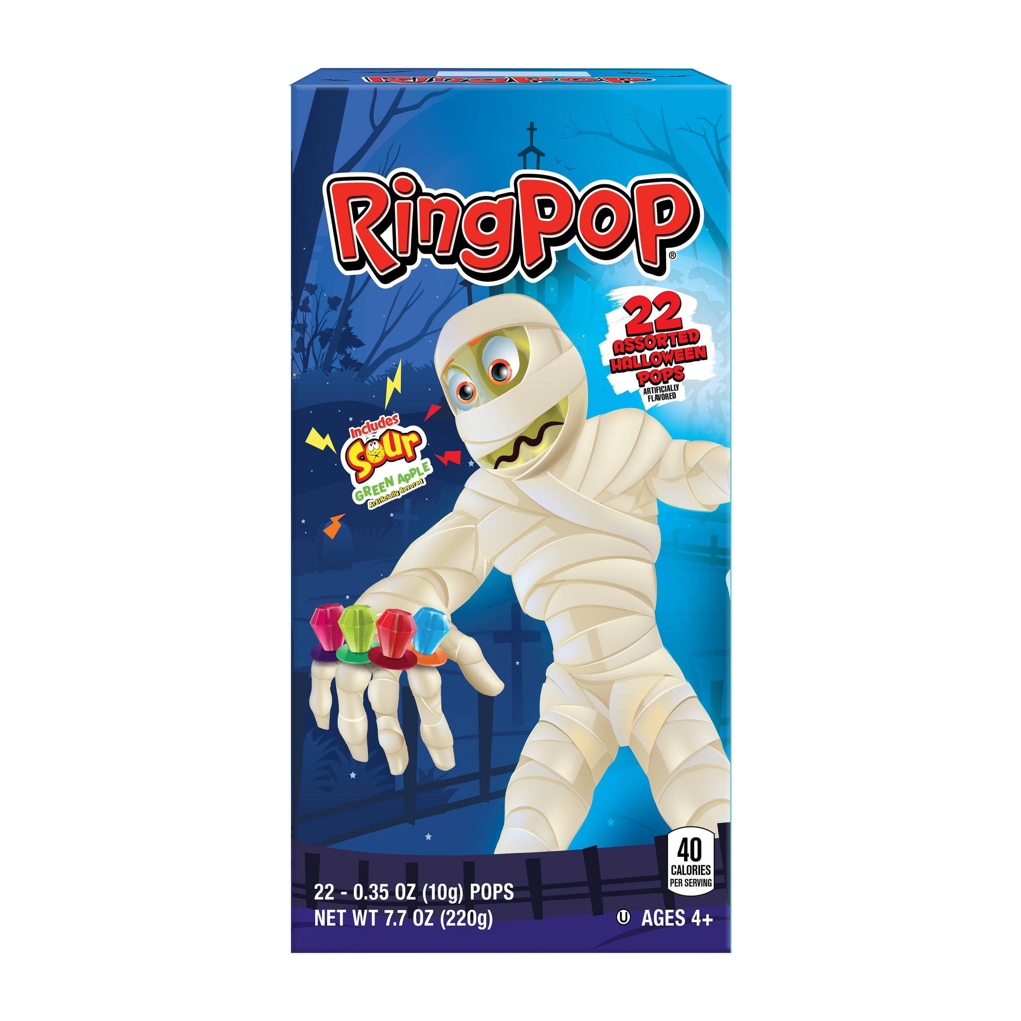 Ring Pop, Halloween Variety Candy, Individually Wrapped Lollipops, Assorted Flavor, 22Ct