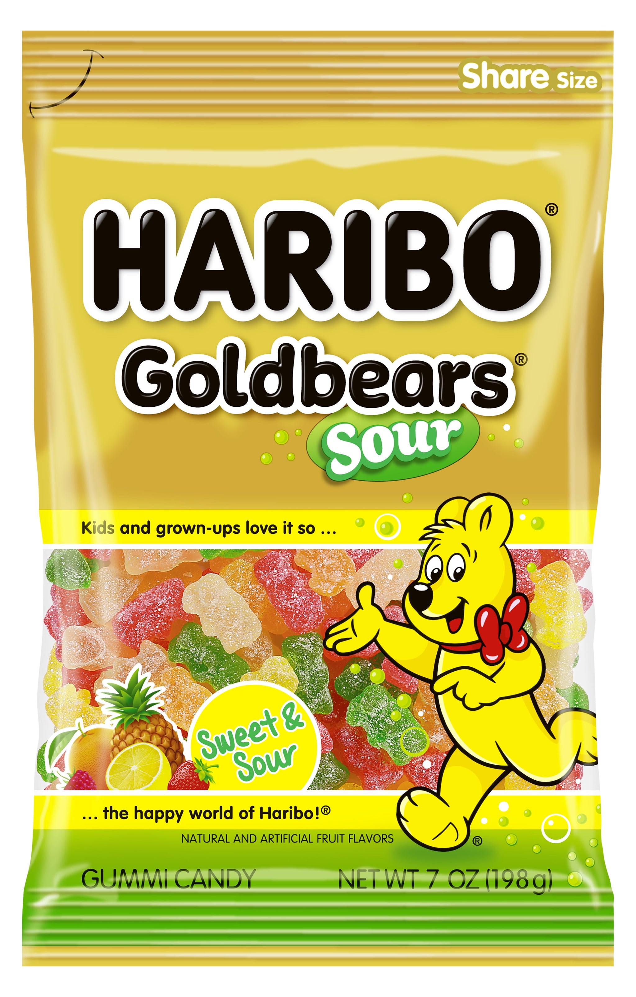 Haribo Goldbears Gummy Bears, Sour Goldbears Candy Gummies, Large Share Bag, 7 Oz