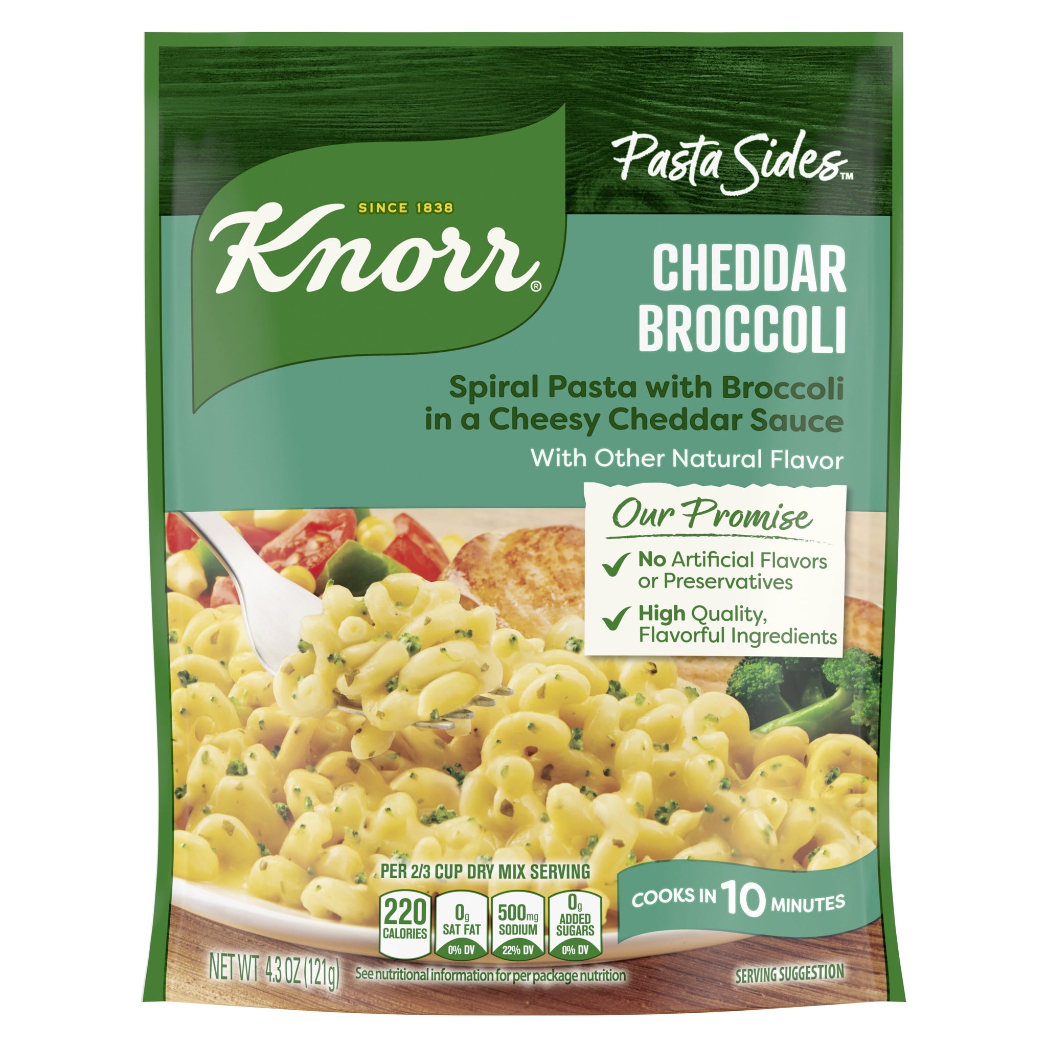 Knorr Pasta Sides Cheddar Broccoli Fusilli Made with No Artificial Flavors, 4.3 Oz Pouch