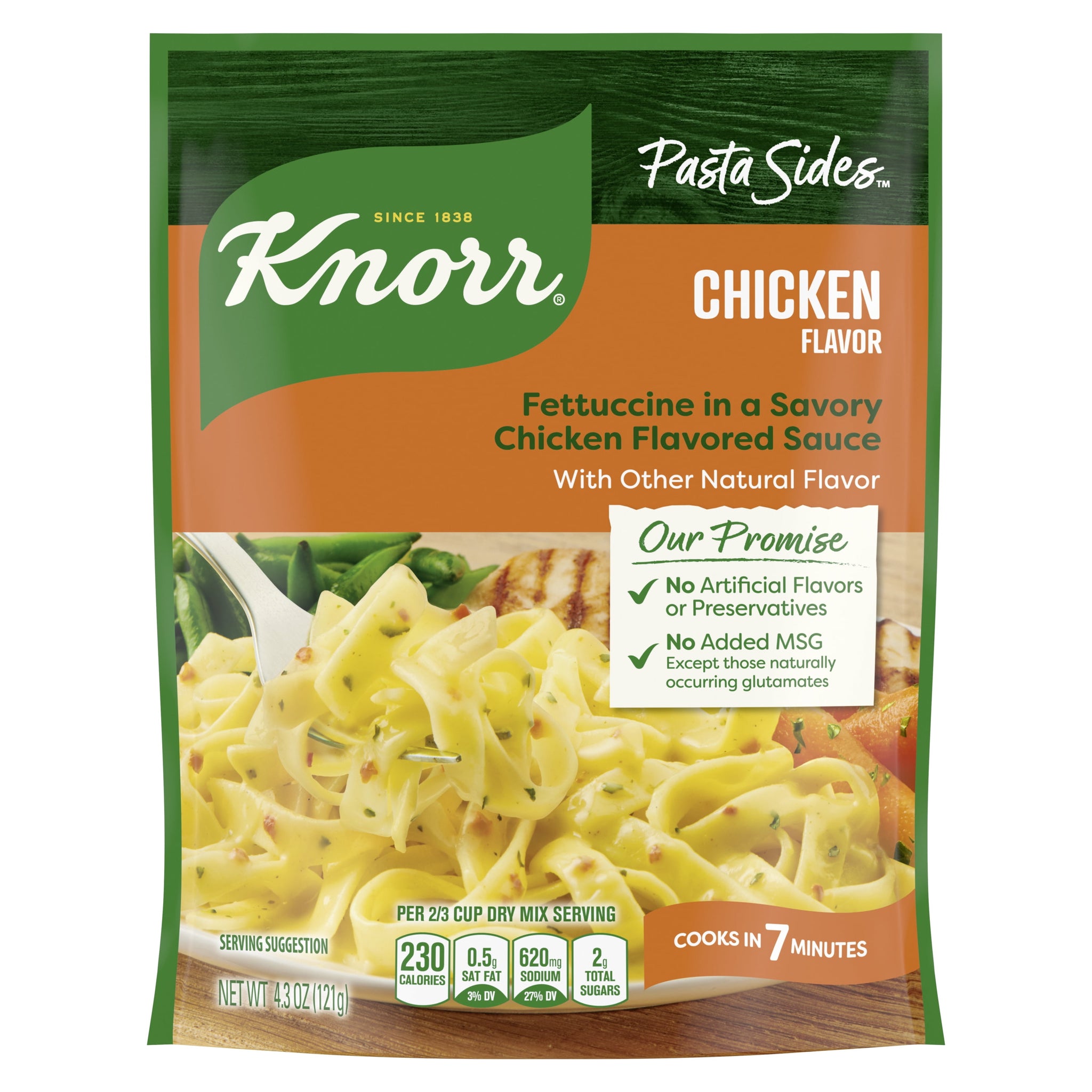 Knorr Pasta Sides Chicken Flavor Fettuccine Made with No Artificial Flavors, 4.3 Oz Pouch