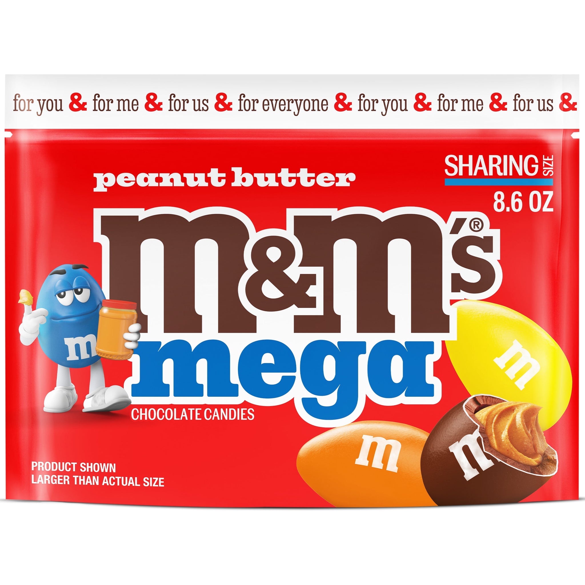 M&M'S Mega Peanut Butter Chocolate Candy, Sharing Size- 8.6 Oz Bag