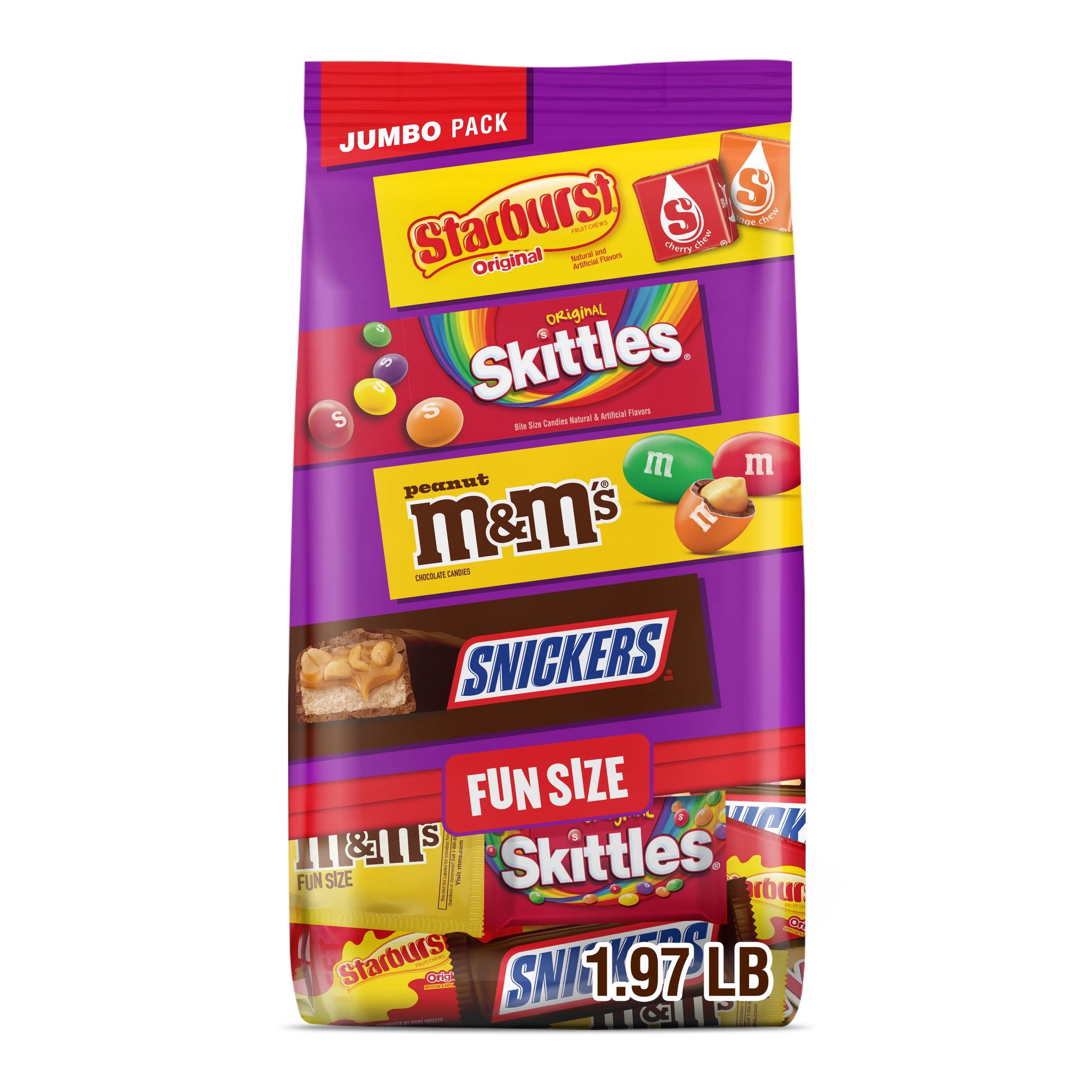 M&M'S, Snickers, Skittles & Starburst Fun Size Candy Variety Pack - 31.59 Oz Jumbo Bag
