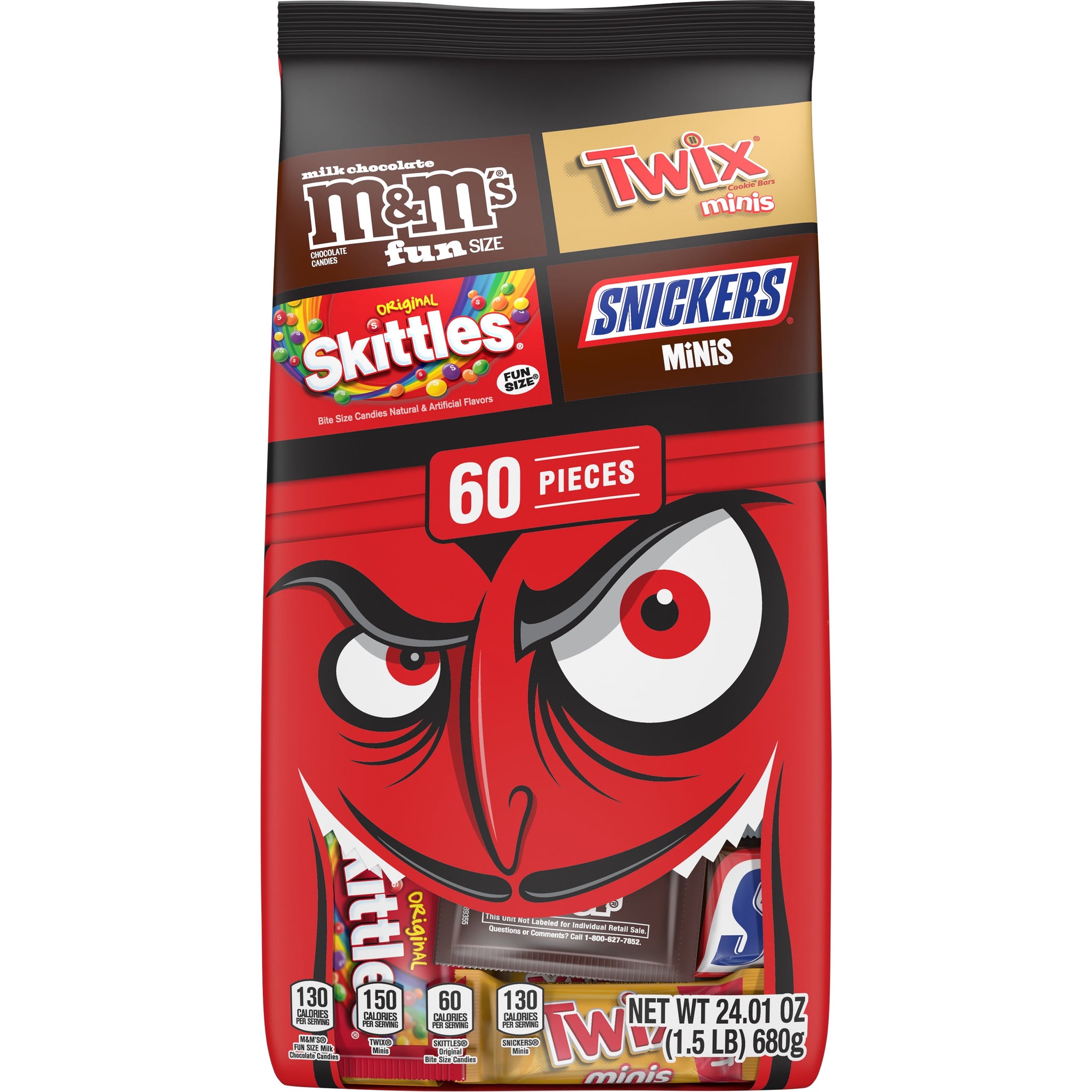M&M'S, Snickers, Skittles & Twix Halloween Candy Variety Pack, 60 Pieces Bulk Bag