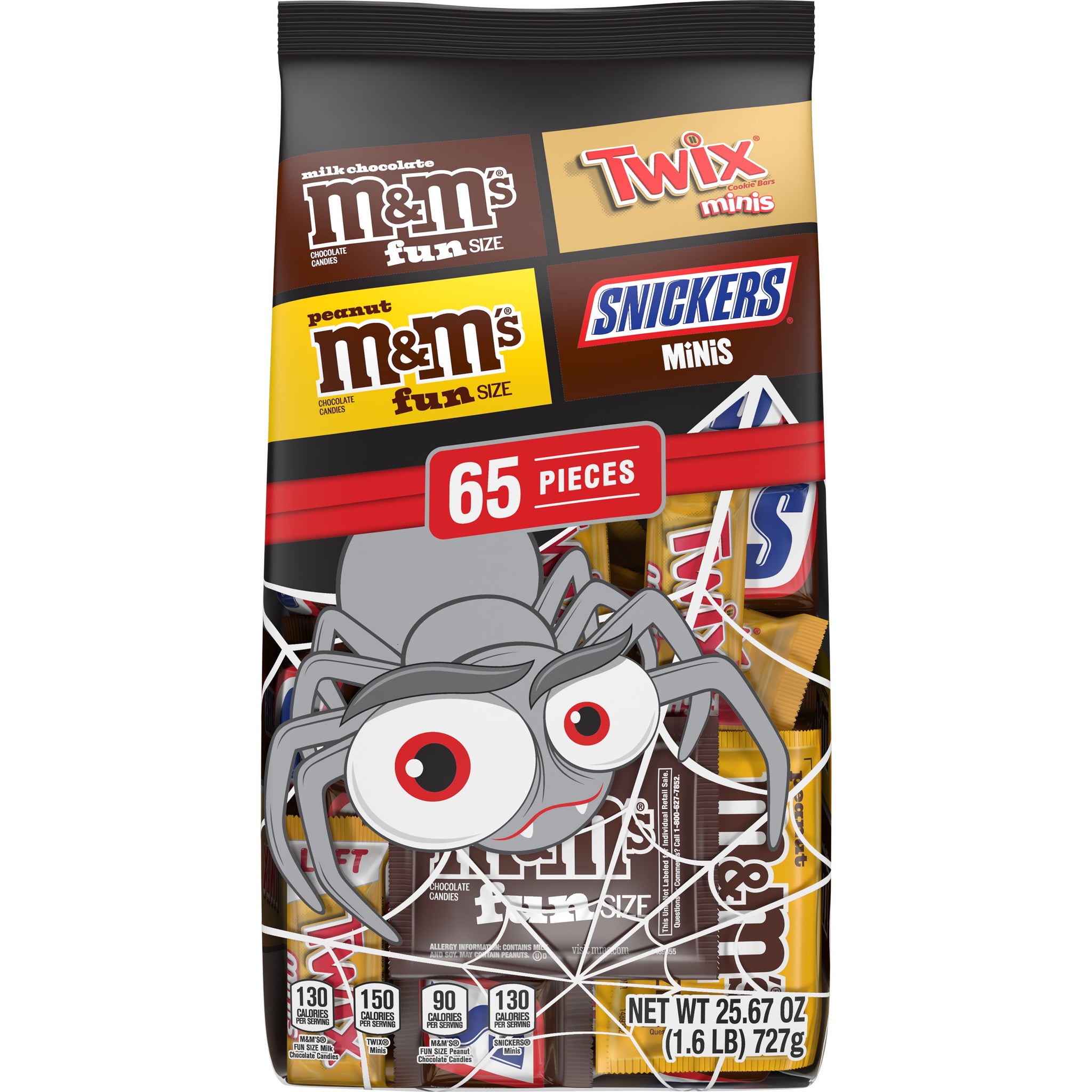 M&M'S, Snickers & Twix Halloween Candy Variety Pack, 65 Pieces Bag