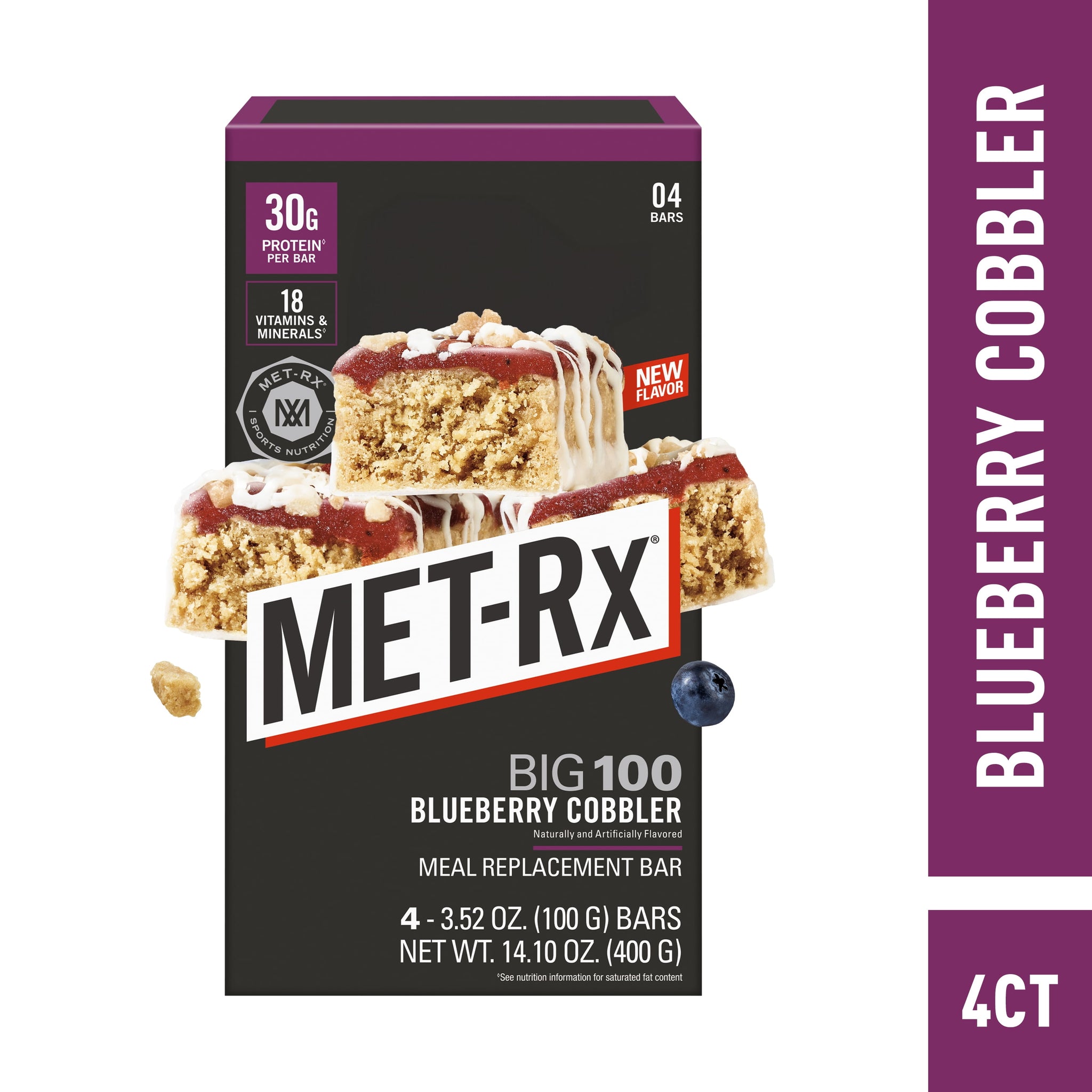 Met-Rx Big 4 Ct 100 Blueberry Cobbler Meal Protein Bars, Blueberry Cobbler Meal  Bars, 4 Ct