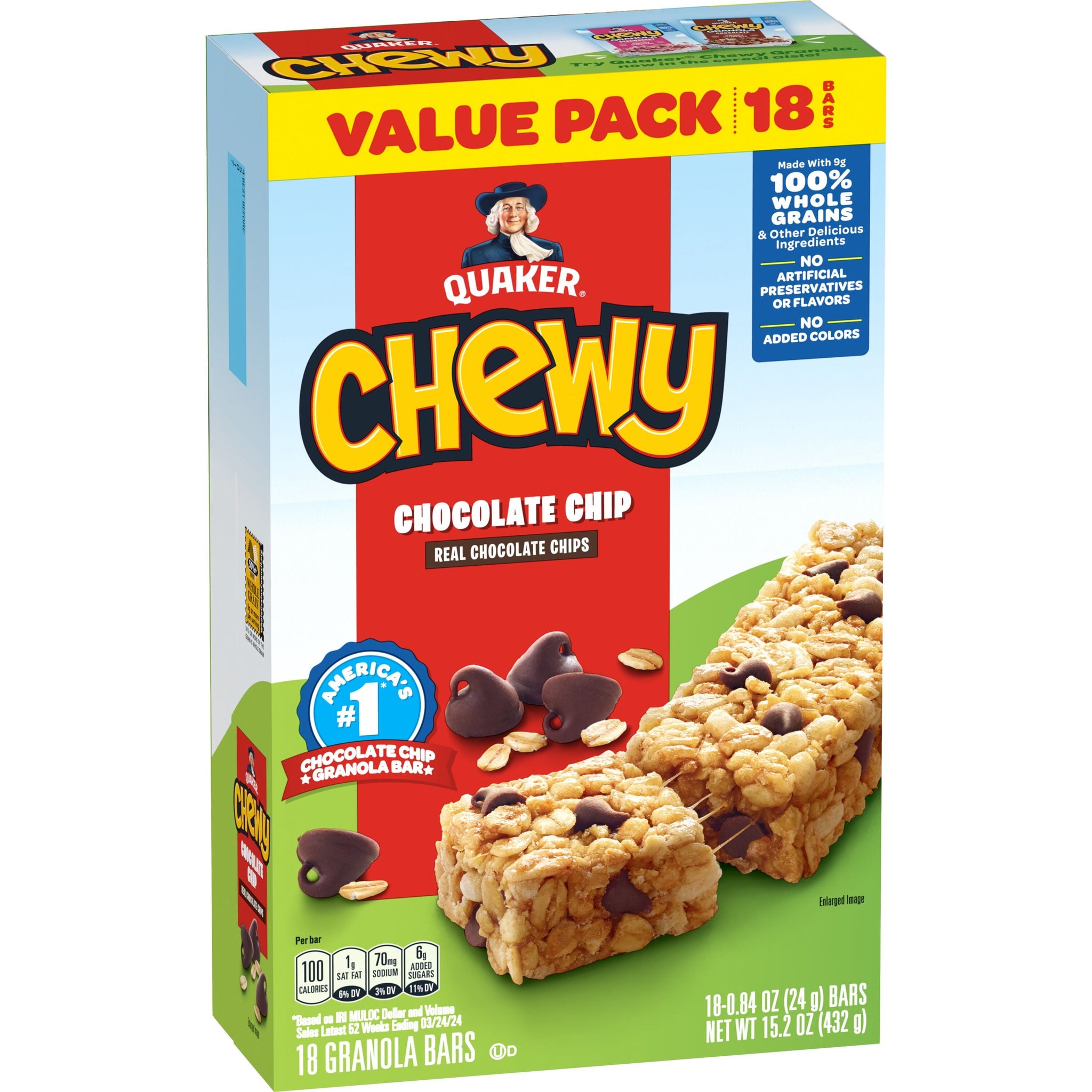 Quaker Chewy Chocolate Chip Granola Bars 18 Count, 0.84 Oz Bars