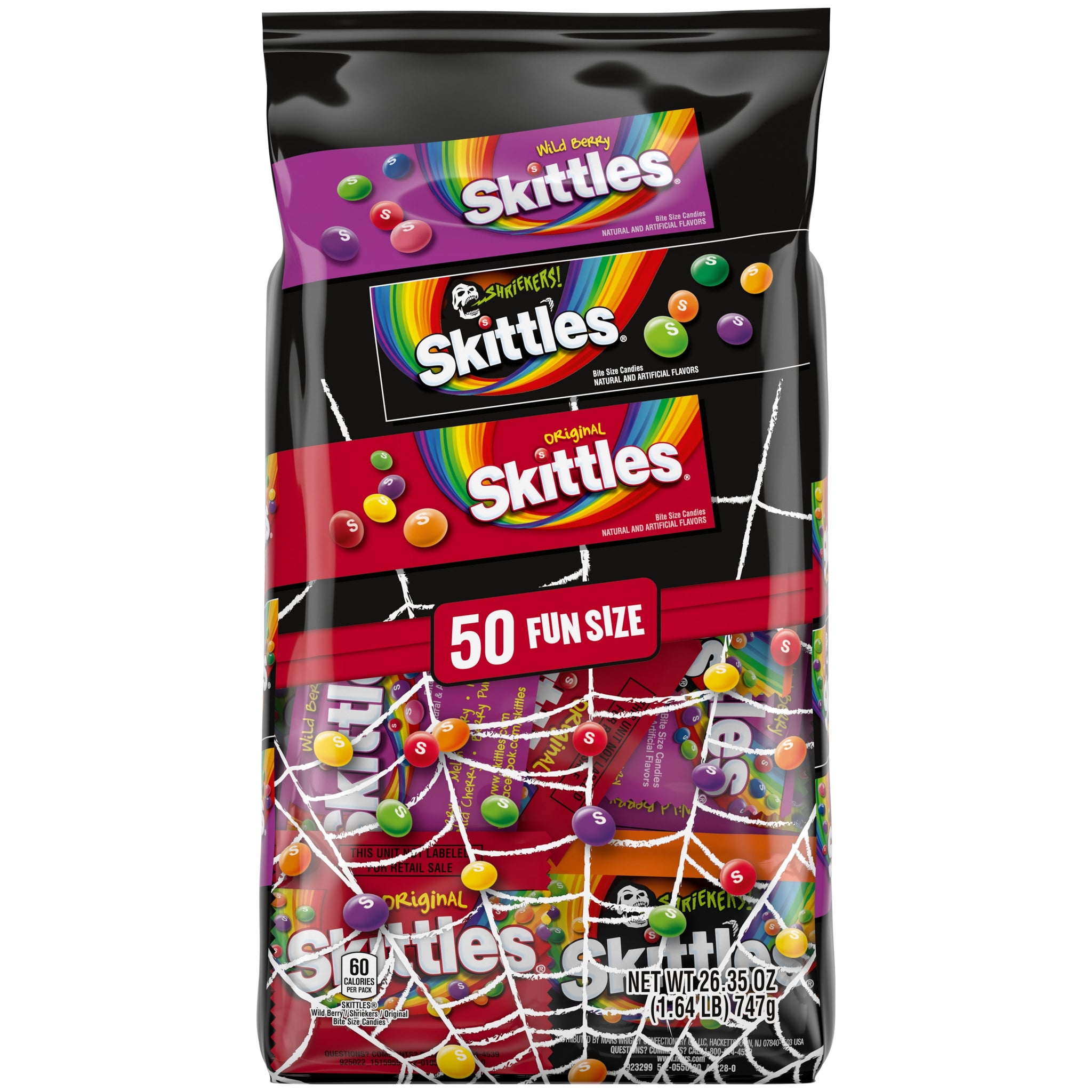 Skittles Fun Size Chewy Halloween Candy Variety Pack, 50 Pieces Bulk Bag