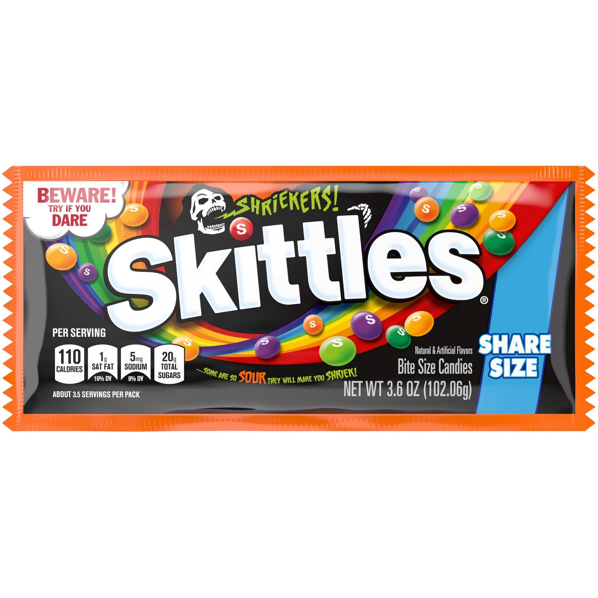 Skittles Shriekers Sour Halloween Chewy Candy Share Size Bag - 3.6 Oz