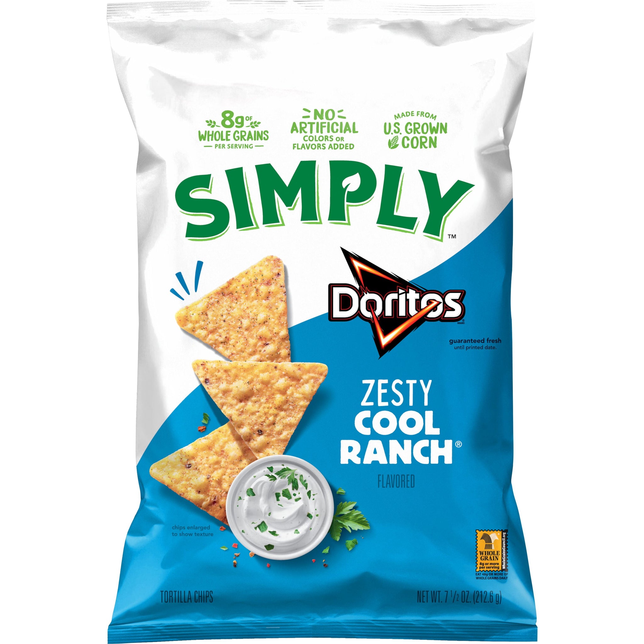 Doritos 7.5 oz Cool Ranch Simply Tortilla Chips Zesty Cool Ranch Flavored 7.5 Oz Bag