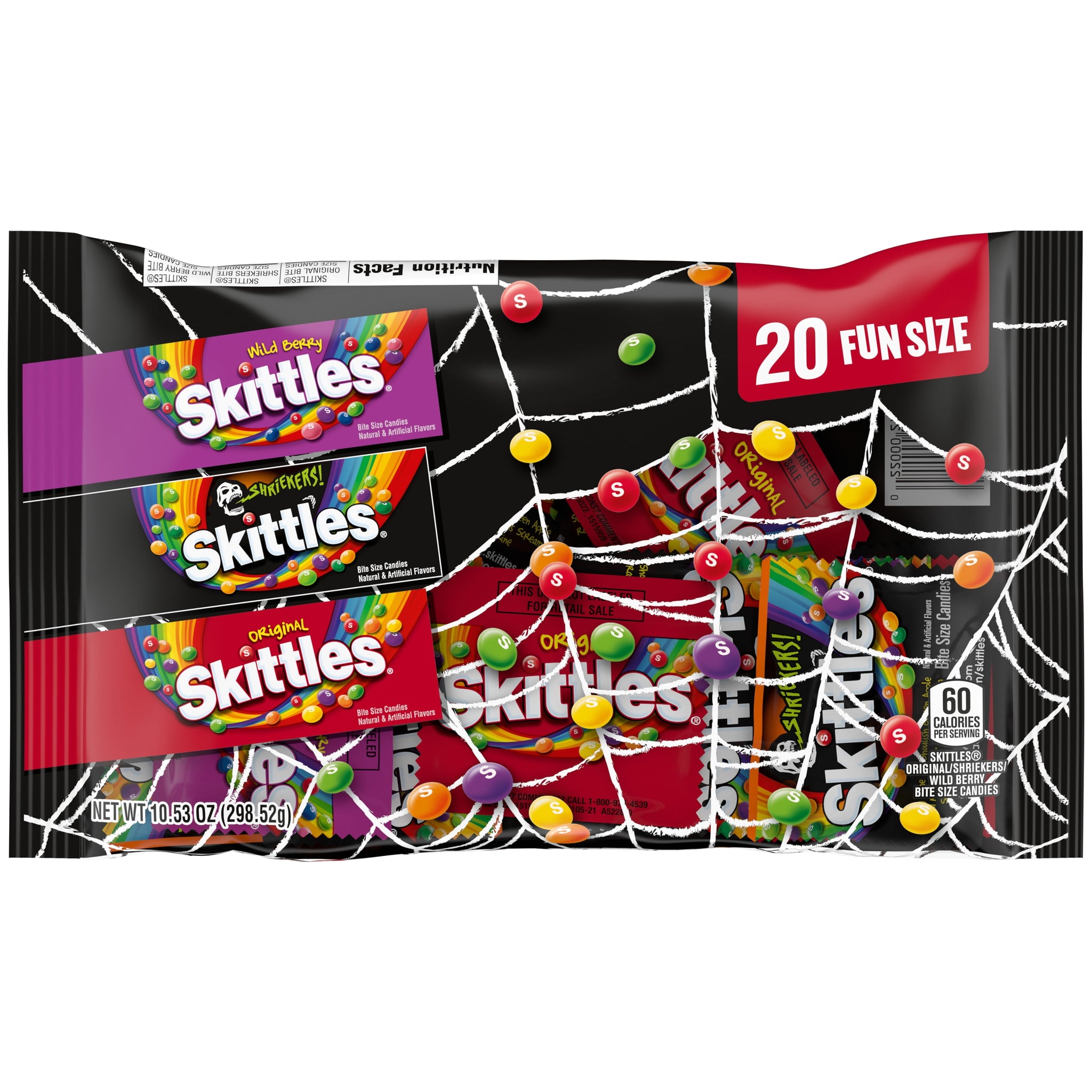 Skittles Original, Wild Berry & Shriekers Fun Size Chewy Halloween Candy, 20 Count Bulk Bag
