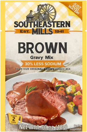 Southeastern Mills 30% Brown Gravy Mix - 30% Less Sodium 1.7 Oz Pouch