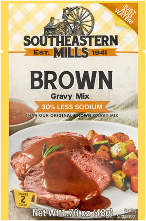 Southeastern Mills Brown Gravy Mix - 30% Less Sodium 1.7 Oz Pouch