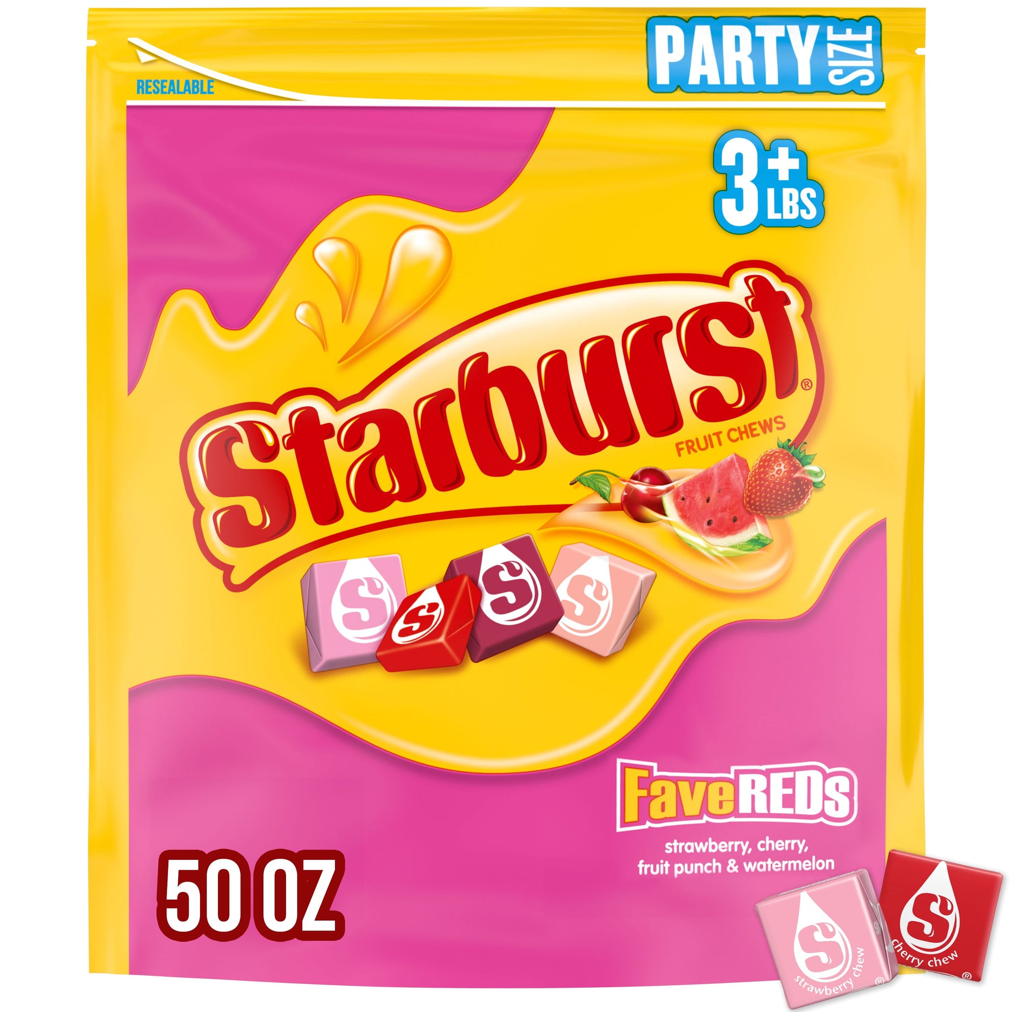 Starburst Favereds Fruit Chews Chewy Candy, Red Candies Party Size - 50 Oz Bag