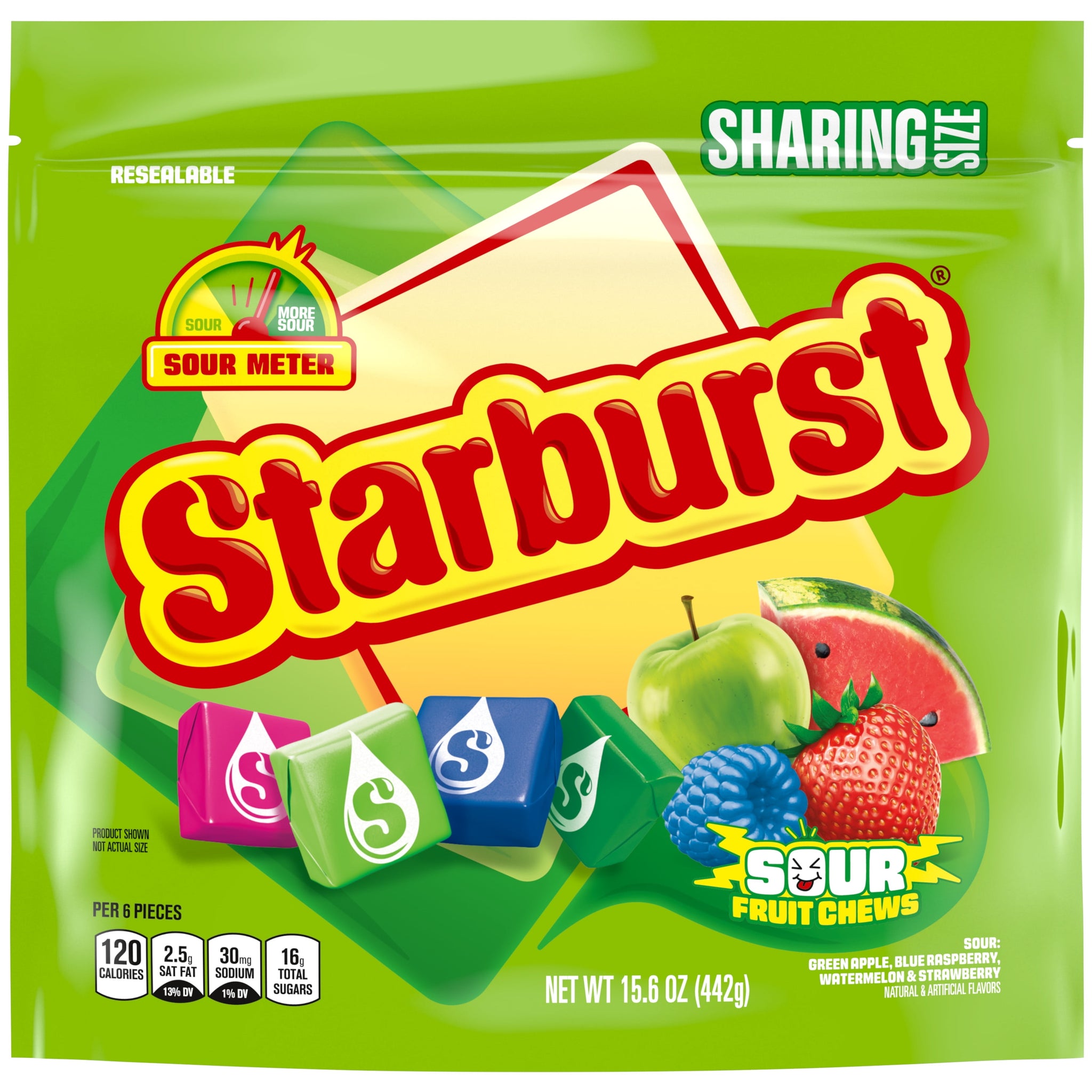 Starburst Sour Fruit Chews Chewy Candy, Sharing Size - 15.6 Oz Resealable Bag