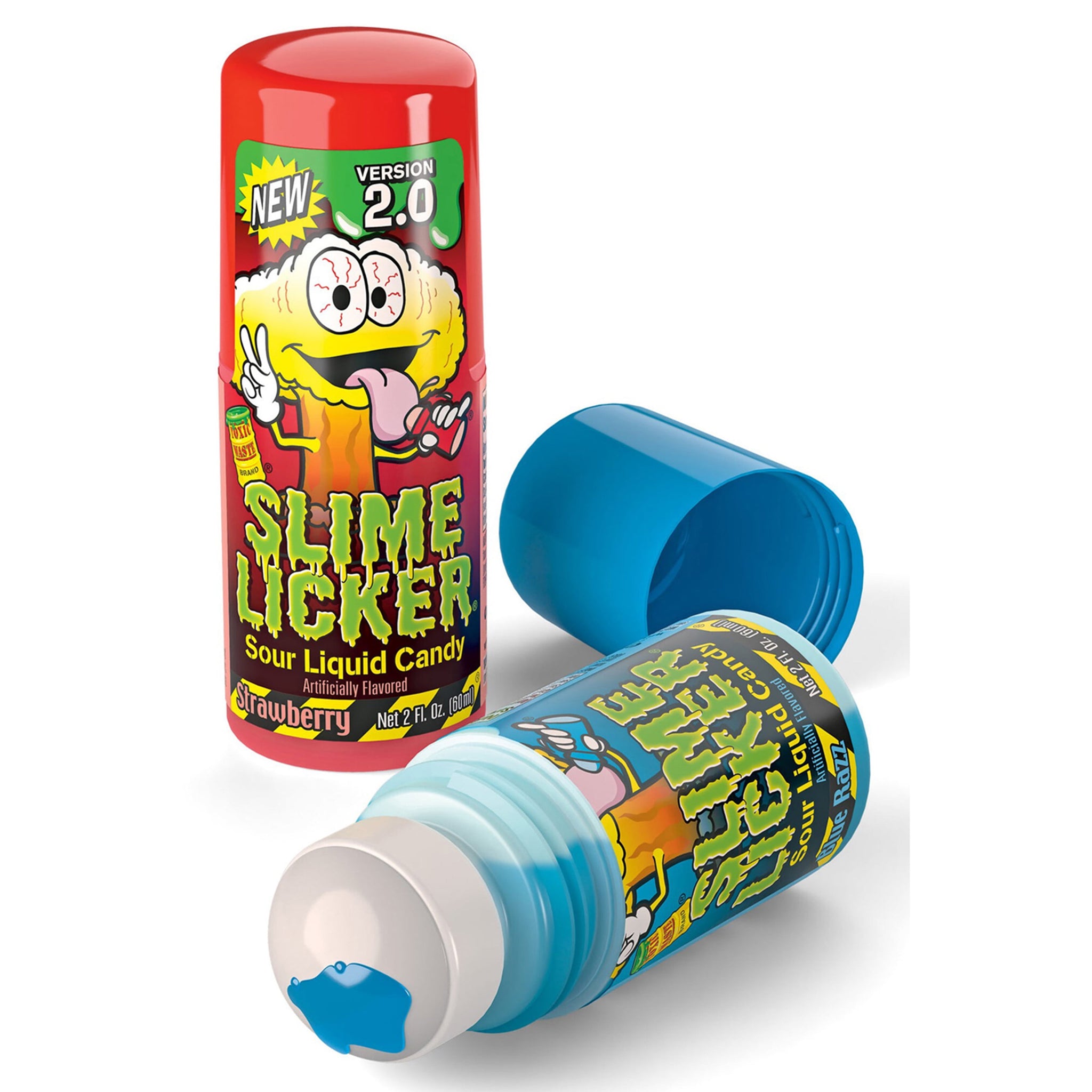 Toxic Waste Slime Licker 2.0 Blue Razz & Strawberry, Sour Candy, 2 Fl. Oz. Bottle