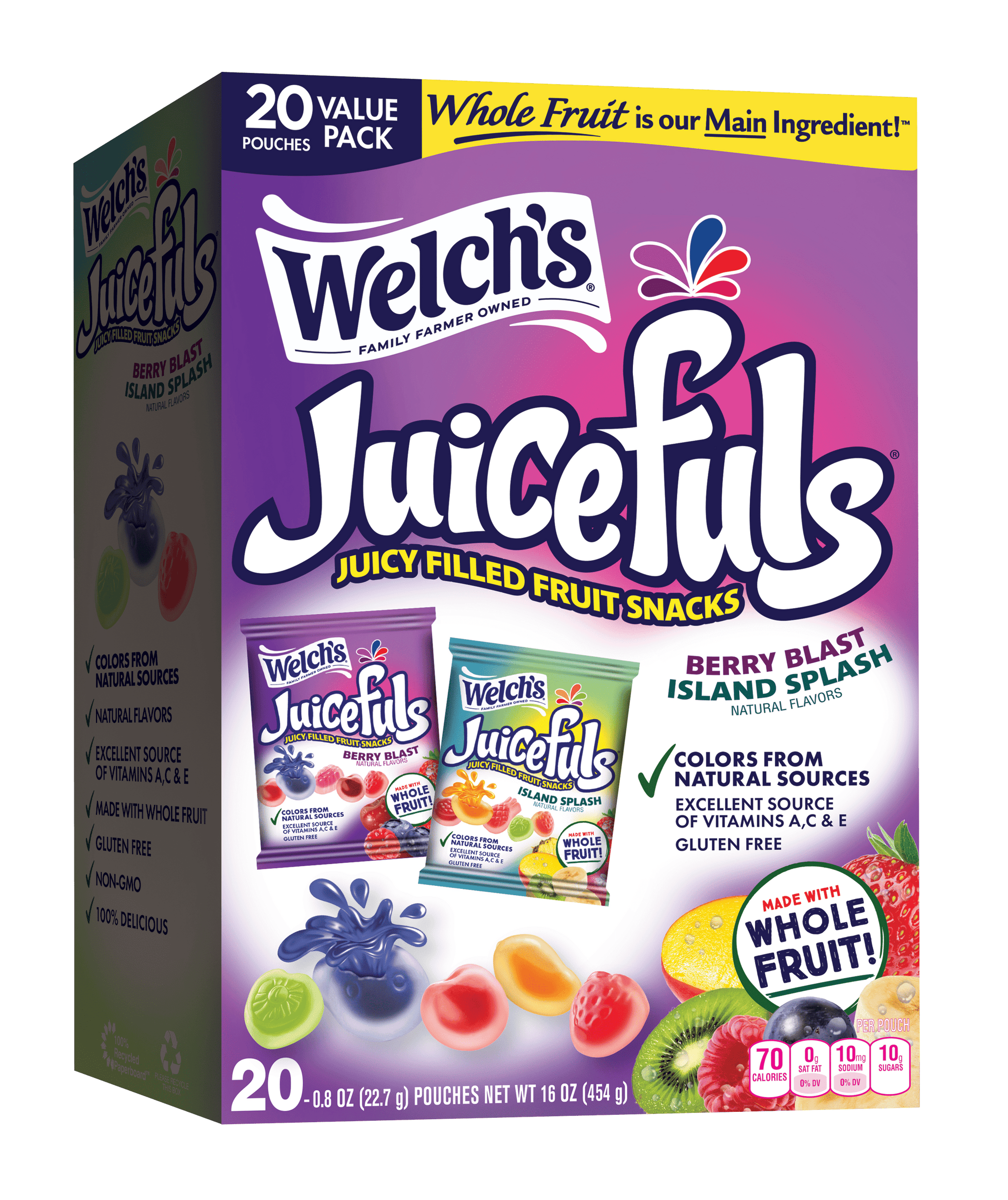 Welch'S 8 oz GF Berry Blast & Island Splash Soft  Juicefuls Gluten-Free Berry Blast & Island Splash Soft Fruit Snacks for Stocking Stuffers, .8 Oz, 20 Count