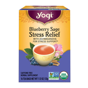Yogi Tea, Blueberry Sage Stress Relief, Caffeine-Free Herbal Tea Bags, 16 Count