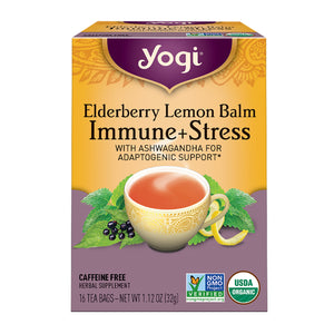 Yogi Tea Elderberry Lemon Balm Immune plus Stress, Herbal Tea Bags, 16 Count