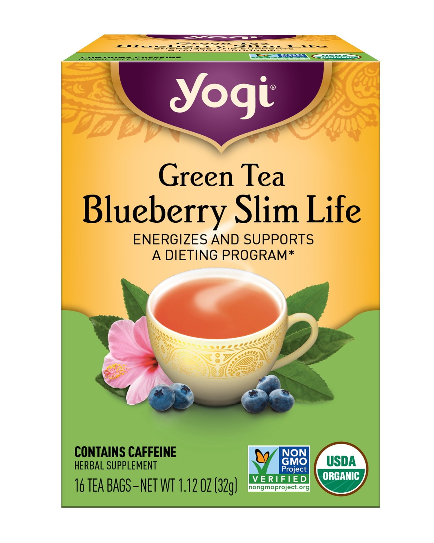 Yogi Tea Green Tea Blueberry Slim Life, Organic Green Tea Bags, 16 Count