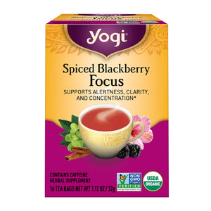 Yogi Tea Spiced Blackberry Focus, Contains-Caffeine Black Tea, Wellness Tea Bags, 16 Count