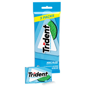 Trident Sugar Free Gum, Mint Bliss, 3 Packs of 14 Regular Size Pieces (42 Total Pieces)