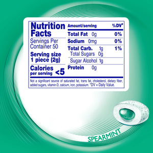 Mentos Gum Sugar-Free Spearmint Chewing Gum, 50 Regular Size Pieces, Bottle